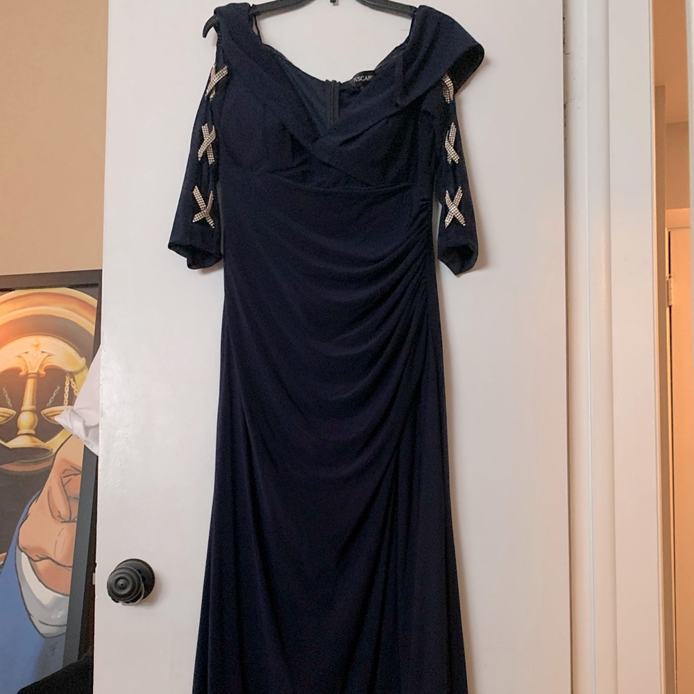 XSCAPE Navy Blue Gown with Rhinestone detail-14